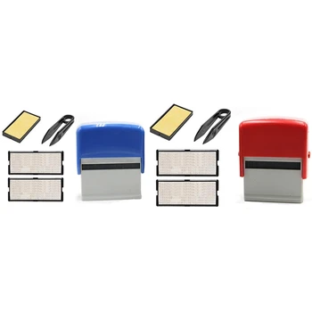2Set Egyéni Szabadkézi Stamp Set Egyéni DIY Üzleti Név Szám Cím Nyomtatás Gumi Bélyegző Csipesz Készlet Blue & Vörös