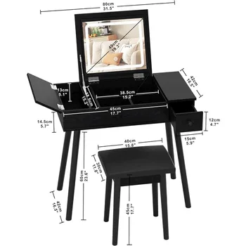 IRONCK Hiúság Asztal Szett LED-es Világító Tükör & hálózati Aljzathoz Flip Top Smink Hiúság Asztal Fiókos & Kabinet Hálószoba