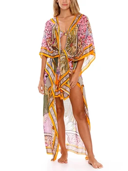 Női Fürdőruha Colorblock virágmintás Bikini, Fedezi fel Strand Kilépés Ruha Stílusú fürdőruha Szexi / Új Kimonó 2023