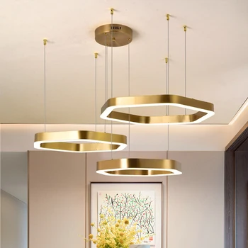 LED Sokszög Csillárok Luxus Nappali Étkező Felfüggesztés Fény, Rozsdamentes Acél Akril Design, Fényezés Hálószoba, lakberendezés