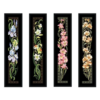 Iris Nárcisz Orchidea cross stitch csomag virág 18ct aida 14ct 11ct fekete ruhával ember, kit hímzés DIY kézzel készített kézimunka