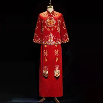 Új Piros Hanfu Kínai Stílusú Ruha Férfi Mutatják, Hogy vőlegény Ruha pirítós ruha Esküvői Kínai stílusú dragon phoenix hímzett kabát