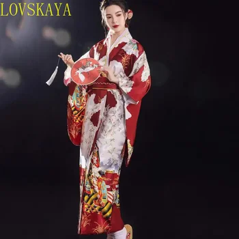 A hagyományos Japán Kimonó Nyomtatott Virágos Ruha, Női Ruházat, Gésa, Hirosi Japán Kimonó Készlet