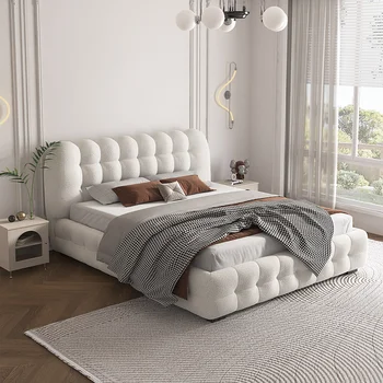 Modern, egyszerű, világos luxus gyapjú szövet ágy krém dupla szél