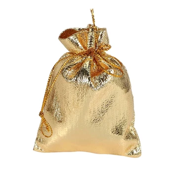 100 Arany Fólia Organza Zsák Cukrot Ajándék csomag, Karácsonyi Dekoráció Esküvői Party Szívességet Tasak Ajándék Csomagolás Zsák Összehúzható