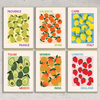 Gyümölcs Piac Vászon Festmény Olaszország Citrom, Spanyolország Narancs, Franciaország Körte Poszterek, Nyomatok, Otthon, Konyha Wall Art Dekoráció Képek