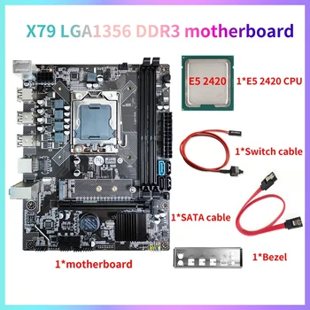 X79 Számítógép Alaplap Készlet+E5 2420 CPU+Kapcsoló Kábel+SATA Kábel+Előlap LGA1356 DDR3 REG ECC RAM Slot M. 2 NVME SATA3.0