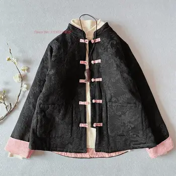2024 kínai régi kabát keleti javult hanfu kabát hagyományos virágos jacquard pamut vászon kabát pamut, bélelt, meleg kabát