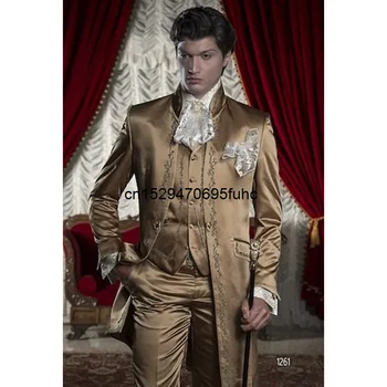 2023 Egyedi Slim Fit Hímzés Násznagy (Kabát+Nadrág+Mellény) Vőlegény Esküvői Férfi Öltöny Készlet Bál Férfi Ruhák Blézerek