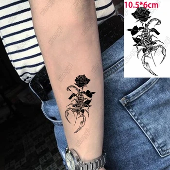 Vízálló Ideiglenes Tetoválás Matrica Fekete Skorpió Rose Flash Tetoválás Aranyos Birka Fejét, Lábát, Csukló Hamis Tatto Body Art Nők, Férfiak
