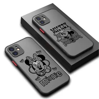 Luxus Művészeti Disney Mickey Minnie tok iPhone 11 Pro XR X 13 15 Pro Max XS Max 7 8 Plusz 12 Mini 14 Plusz SE Matt TPU Borító
