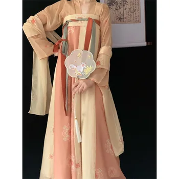 Han Tang Hanfu Női Tang style egy darab mellkas hossza rongyos szoknya nyomtatás helyreállítása stílus tavasz/nyár