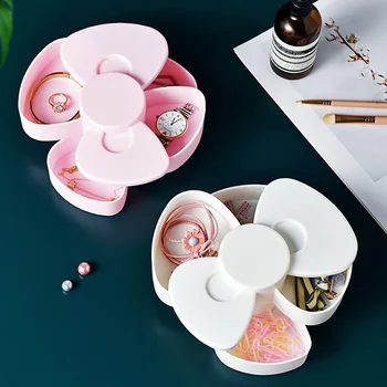 Kreatív Fülbevaló Forgatható Szervező Esetben Cardcaptor Sakura Bowknot Alakú Lányok Asztali Rózsaszín Műanyag Ékszer Tároló Doboz, Szekrény