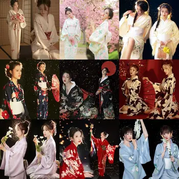 Új Japán Kimonó Nők Szexi Kimonó Yukata Obi Újdonság A Hagyományos Japán Cosplay Jelmez Szatén Virágos Köntöst, Egy Méret