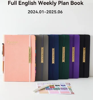 2024-25 Agenda Határidőnapló A5 Angol Verzió Heti Naptár Tervező Pu Bőr Notebook Journal Notebook Iroda Tanszerek