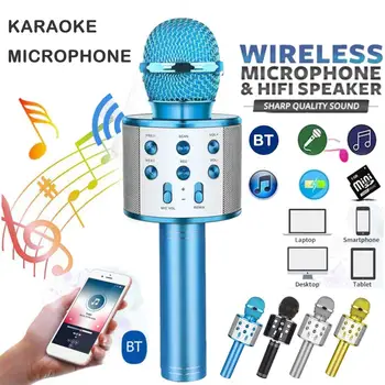 Karaoke mikrofon Kézi színű LED villogó, mikrofon, vezeték nélküli Bluetooth-all-in-one gép Hordozható Hangszóró KTV