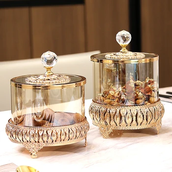 Fény luxus arany kristály üveg fedő dekoratív tároló edény Amerikai Európai dohányzóasztal candy üveg dekoráció darab